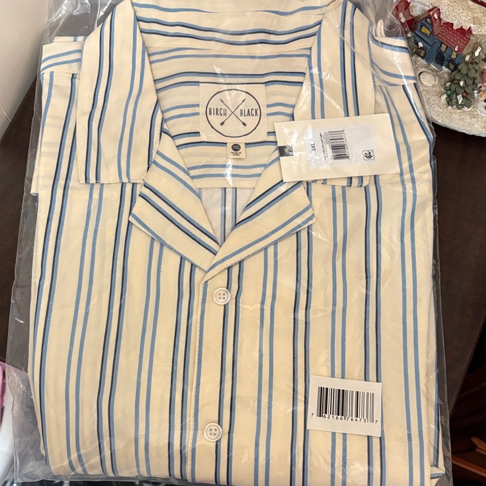 Men's Casual Striped Shirt - Blue and Cream